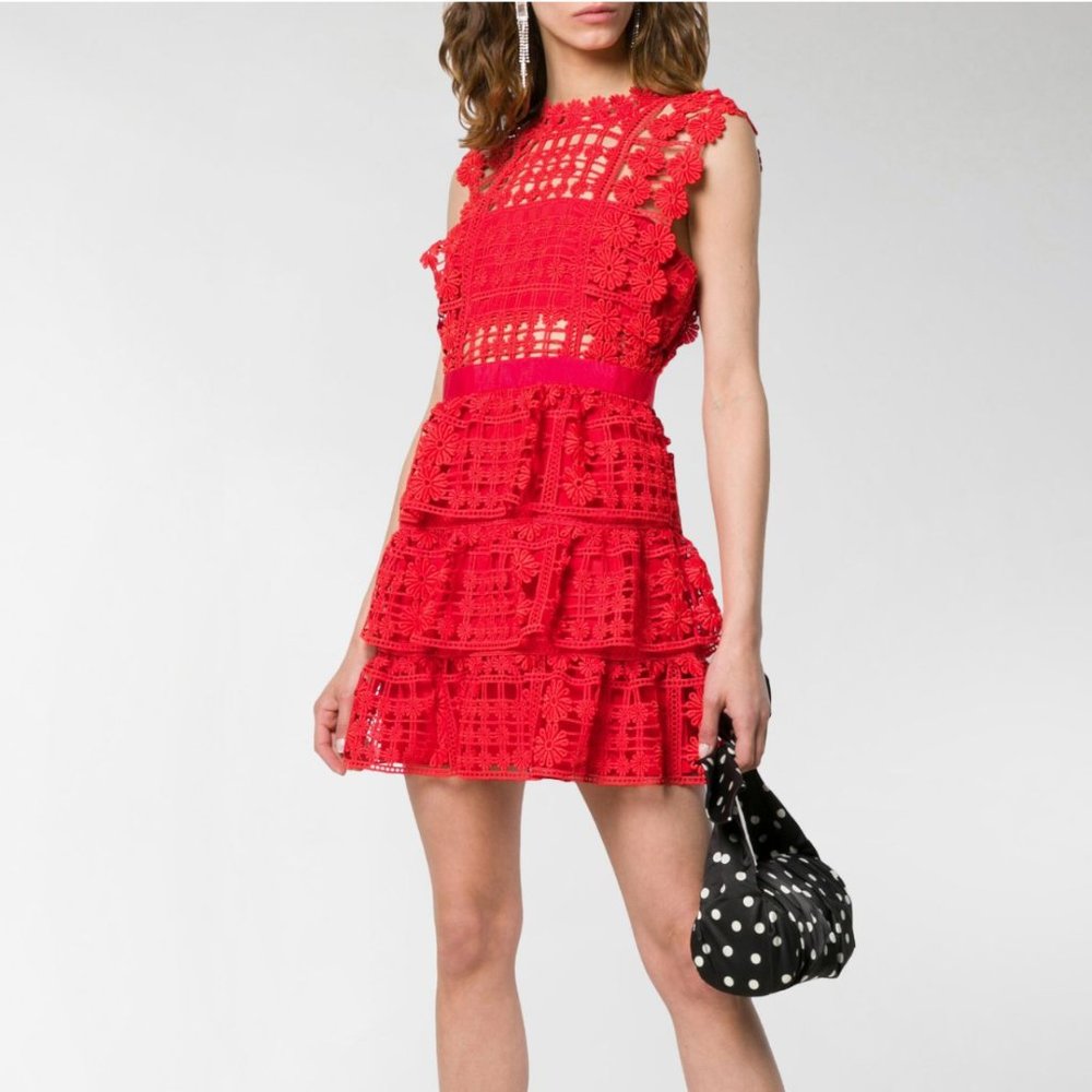 SELF PORTRAIT RED LACE DRESS
